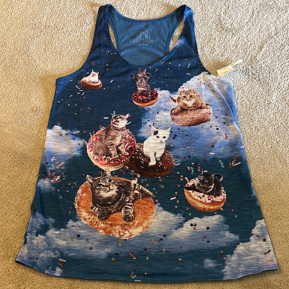 Bear Dance Kitty Cat Donuts Racerback Tank Top Large NWT